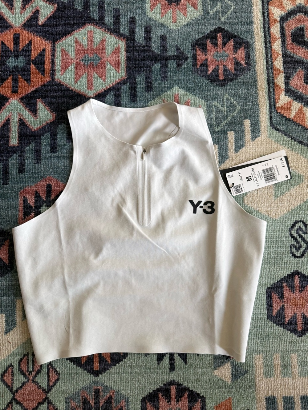Y-3 Adidas White Sleeveless Zip Front Crop Tank